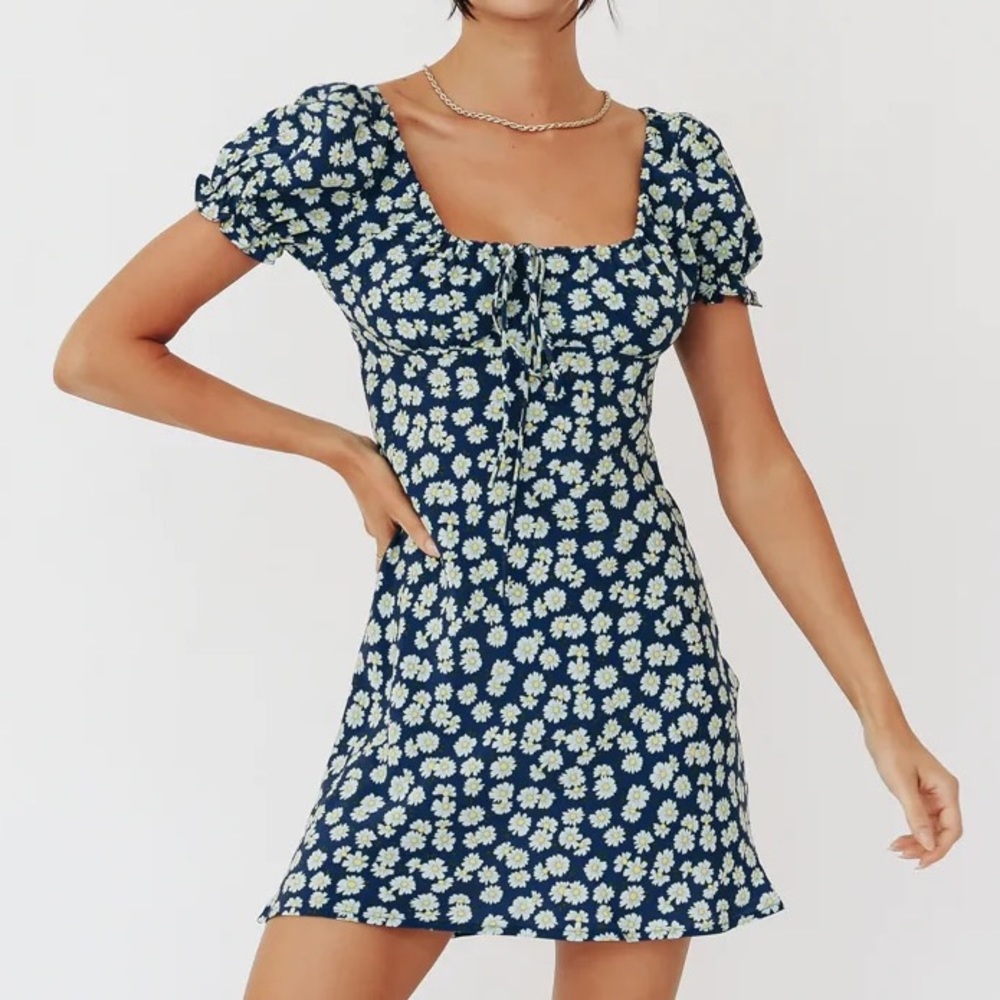 vrg girl ruched navy milkmaid dress 🌻